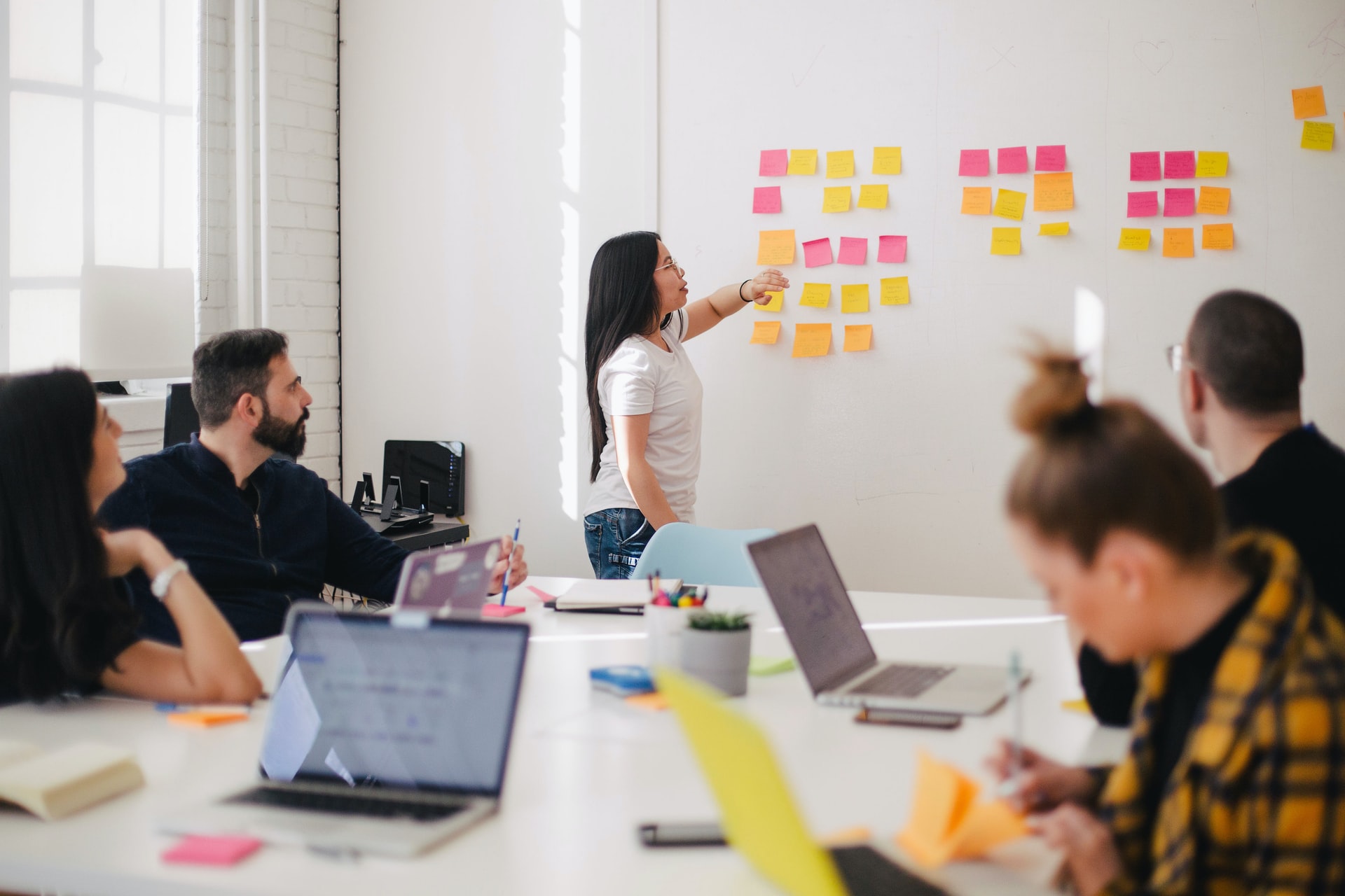 a marketing team discussing plans for adaptive marketing strategy
