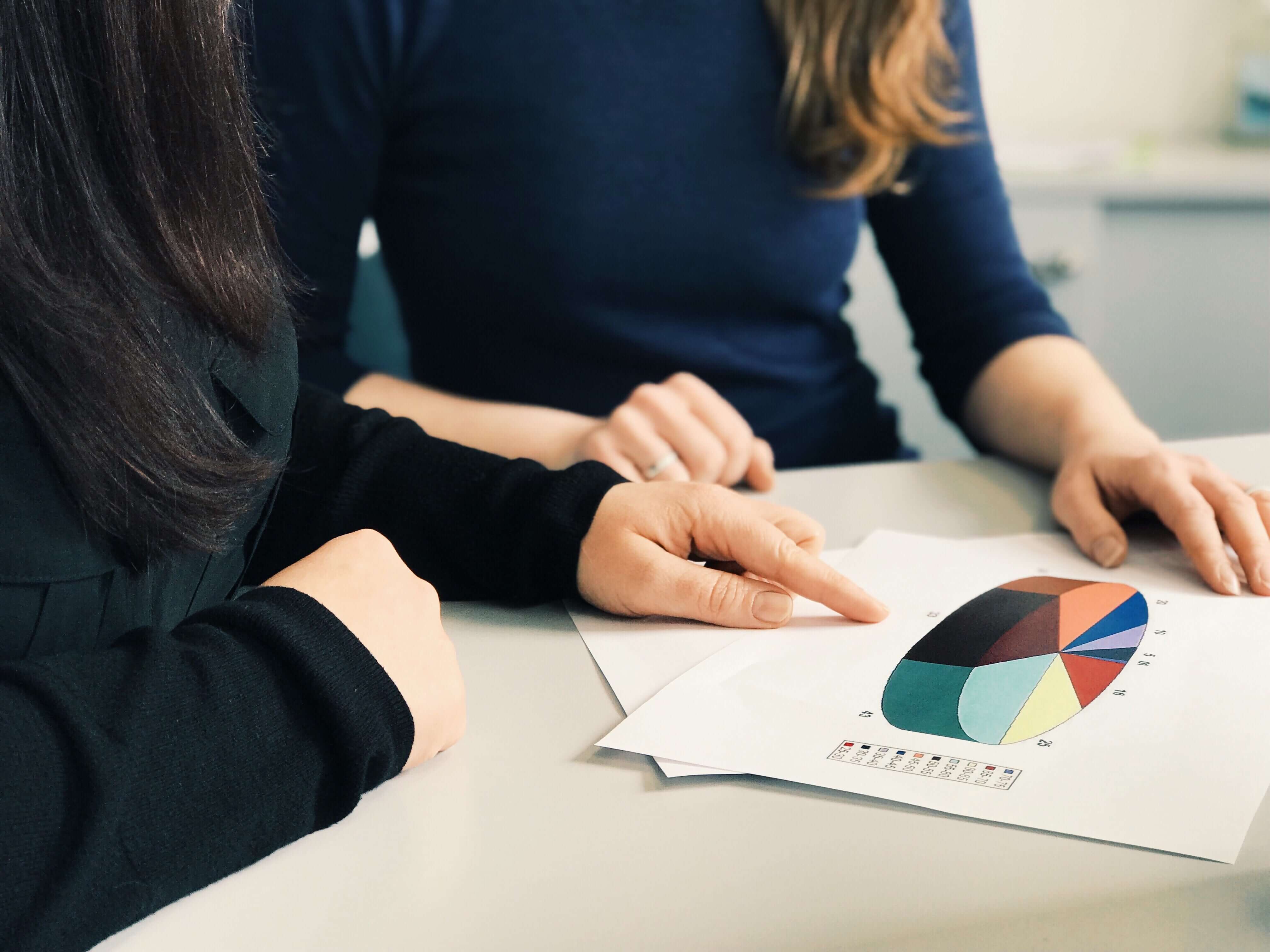 Women discussing numbers business meeting
