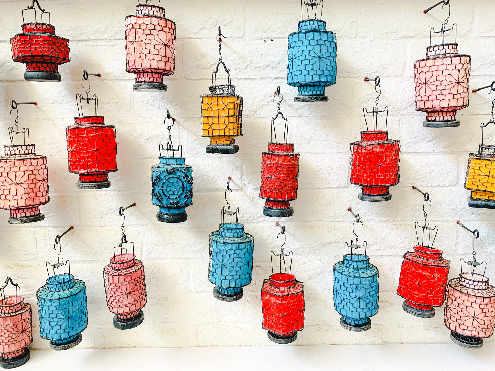 Artisan lamps on display at a shop in Palm Springs, California