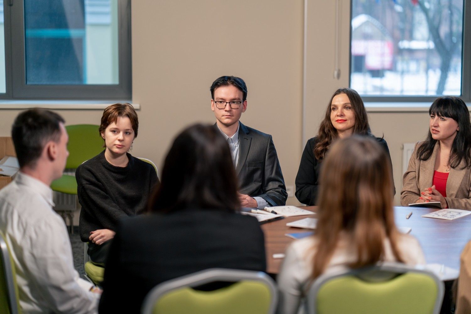 Business colleagues collaborating in an office conference room