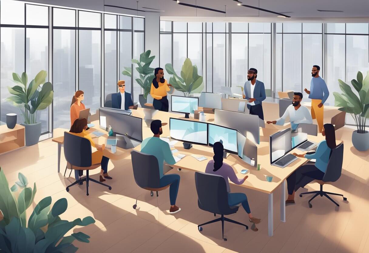 Group diverse individuals engage collaborative discussion