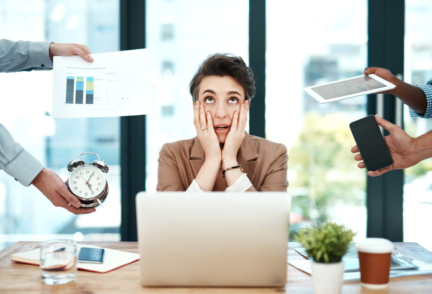 Overwhelmed business professional work stress