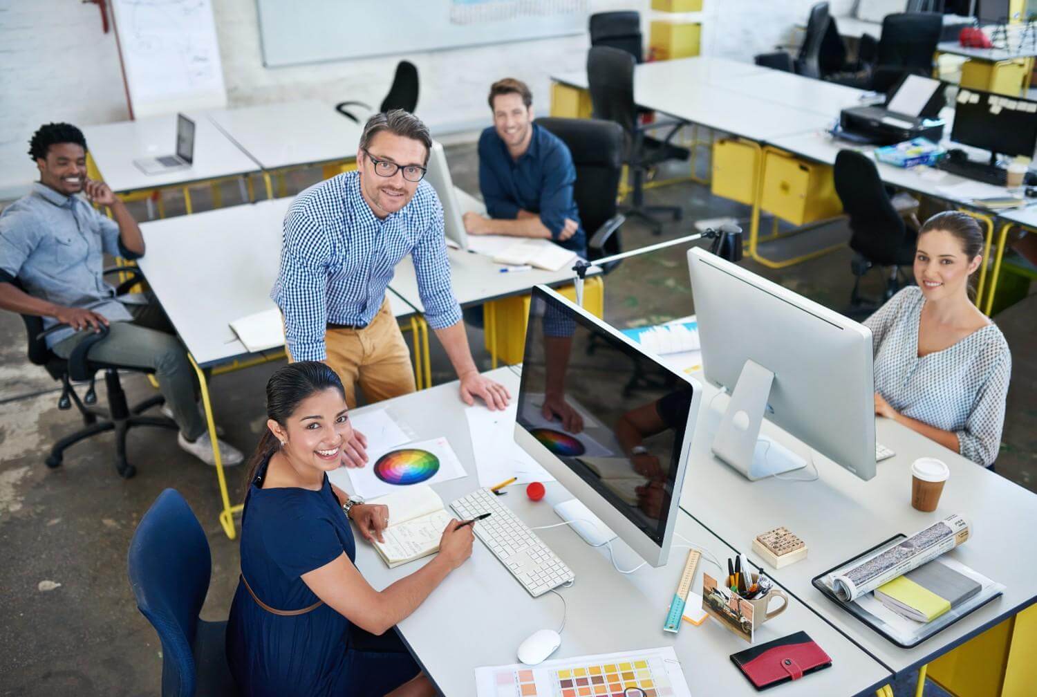 Creative team overhead office portrait