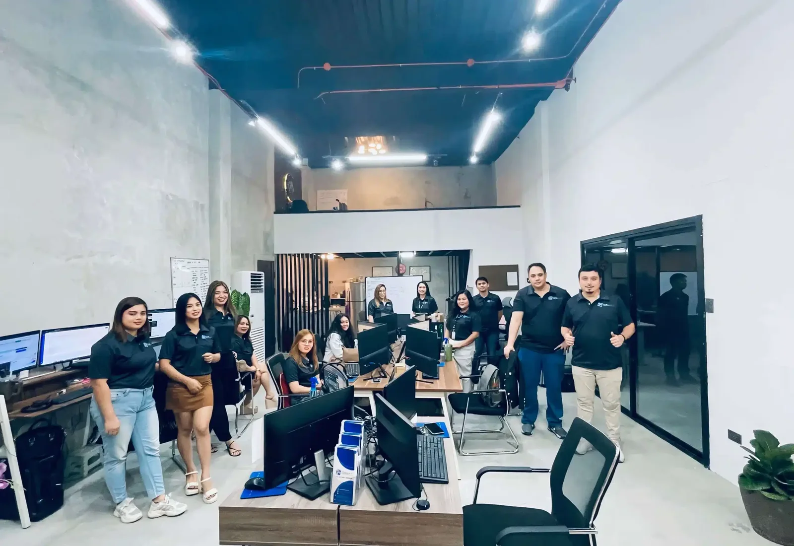 Production operators gathered inside the office