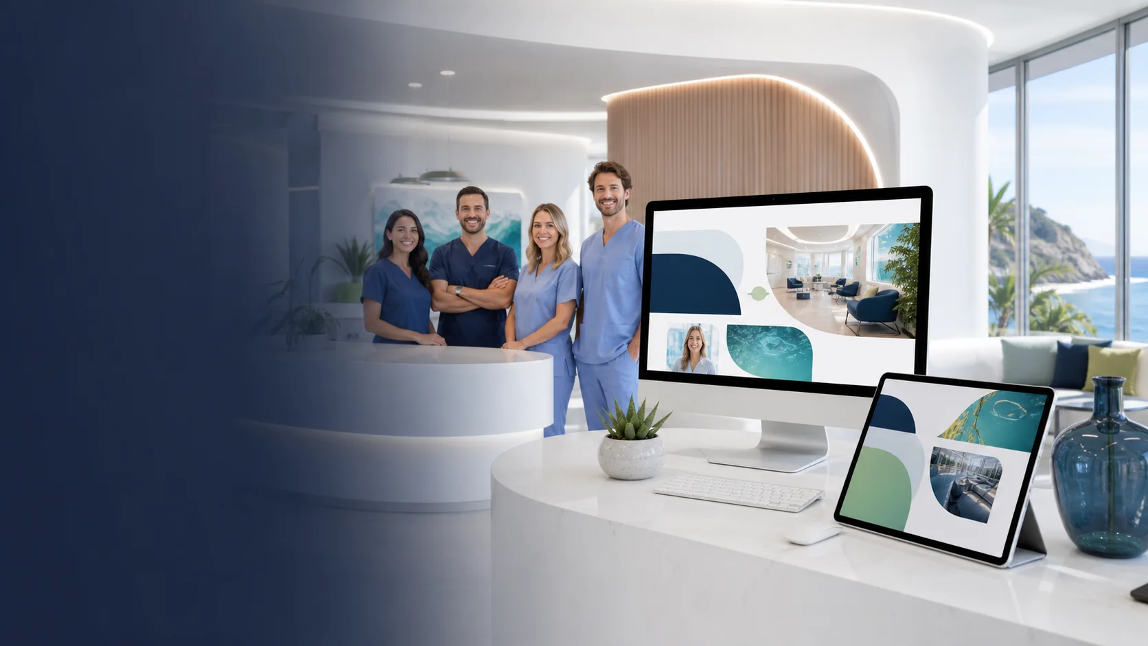 Representative coastal dental clinic with a responsive website displayed on desktop and tablet